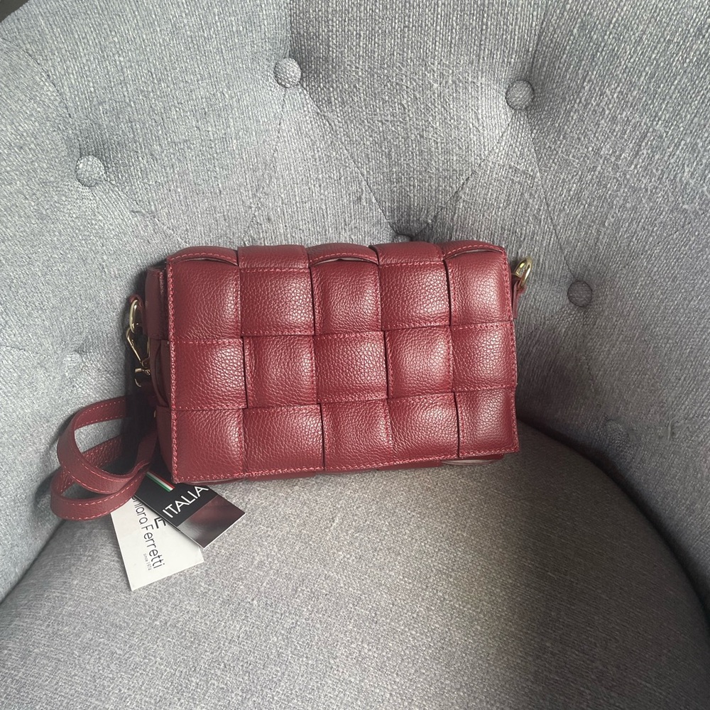 Chiara Ferretti Burgundy Woven Crossbody Bag